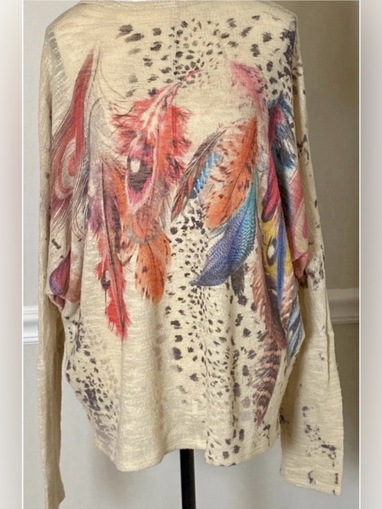 The Unbranded Brand Tops - Vintage Feather & Cheetah Print Knit V Neck Slouchy Top Made in USA Large-XL